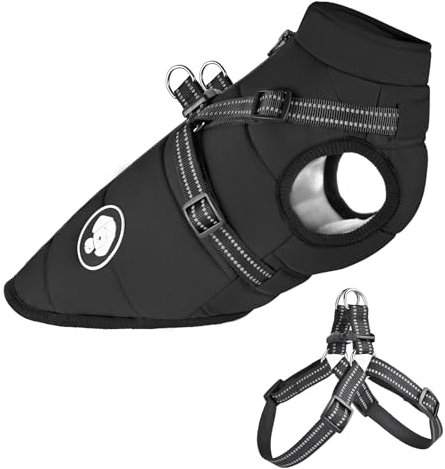 Hundejacke mit Geschirr, Wasserdichter Warmer Hund Wintermantel für Kleine Mittel GroÃŸe Hunde, Hundemantel für Labrador Chihuahua Französische Bulldogge