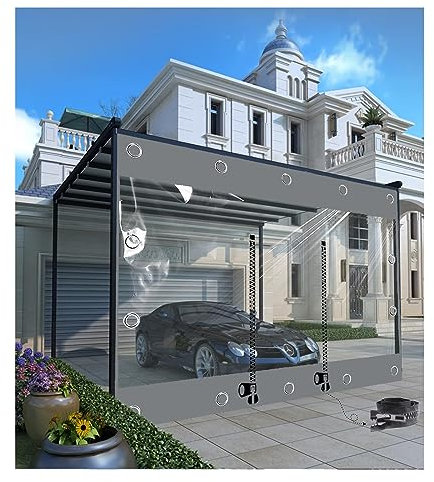 QWEASDF PVC Transparente wasserdichte Plane Seitenteile, Outdoor Planenvorhänge mit Reißverschluss Tür, Grau Durchsichtige Plane 700 g/m², Pergola,Terrasse,Pavillon,Carport(H2.4xW8m/H7.8xW26.2ft)