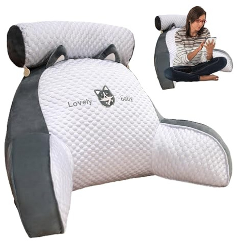 Bed Rest Pillow - Reading Pillow TV Relax Pillow, Memory Foam Back Lumbar Support Cushion, Reading Pillow With Support Arms For Reading/Watching TV/Gaming, Removable And Washable, 70x50cm/60x40cm
