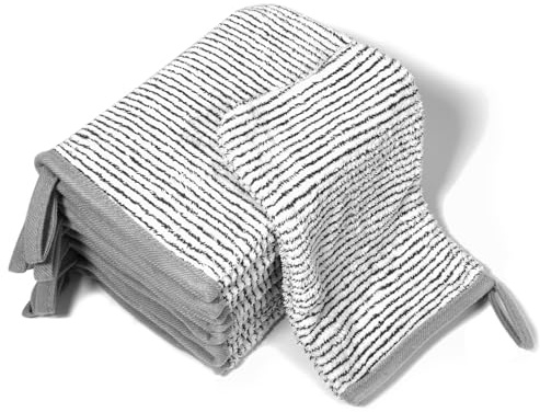 PHOGARY 8 Pack Microfiber Wash Mitts for Face Body, Soft Face Shower Bath Mitt Coral Fleece Washcloths, Reusable Makeup Remover Washcloths, European Style Towel, Grey Striped,7.8X 5.1in