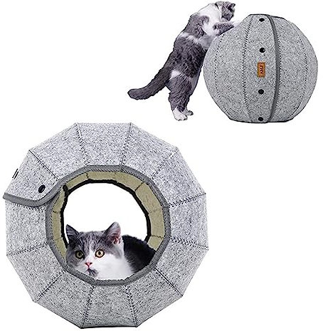 Aizuoni Katzenhöhlenbett - Faltbarer Katzenschlauch,Cat Ball Tunnel Toy, Rascheltunnel Aus Wildleder Für Alle Katzen Kaninchen Welpen Und Kleine Tiere, Mit Hängendem Lustiger Katzenstock