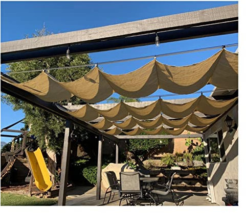 Couverture D'ombrage Pour Patio Rétractable, Auvent De Remplacement Pour Pergola, Extérieur Auvent Perméable Fil Coulissant Voile À Vagues Pour Piscine Garden Deck ( Couleur : Beige , Taille : 1.5x5m