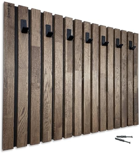 FLEXISTYLE Kleiderhaken Holz Eiche Braun – Wandgarderobe Paneel 80x60 cm, Garderobenhaken, Flurgarderobe, Wandhaken, Garderobe Flur, Garderobe Holz, Garderobe Eiche, Wandgarderoben Panelle