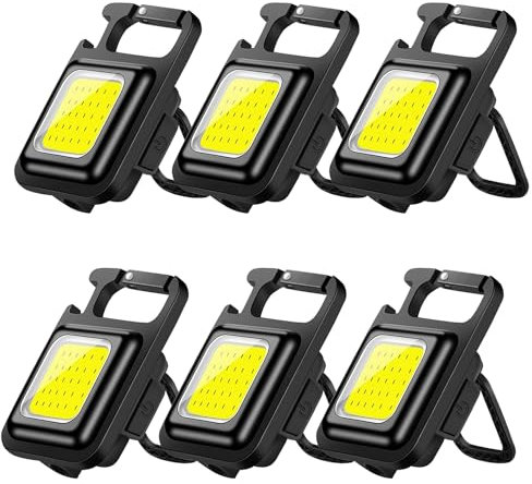 MVIOCS Linterna LED recargable potentes, paquete de 6, 1500 lúmenes, mini llavero COB de luz, llavero EDC con base magnética, llavero impermeable para emergencias, camping y al aire libre