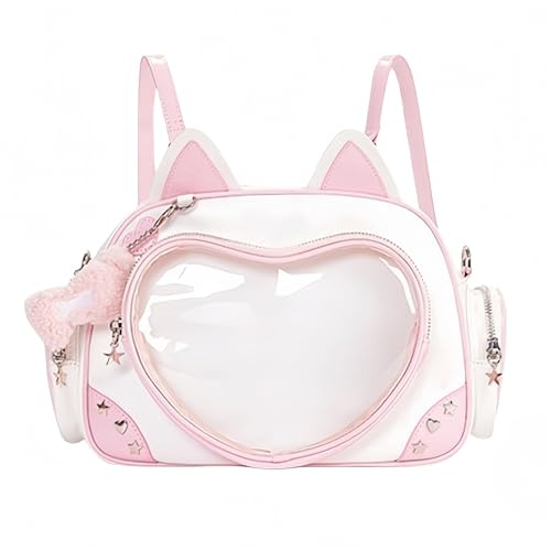 Kawaii Ita Bag Katzen-Pin-Rucksack, Schultertasche, Crossbody-Tasche für Miku Anime, Herz, transparente Schicht mit Einsatz