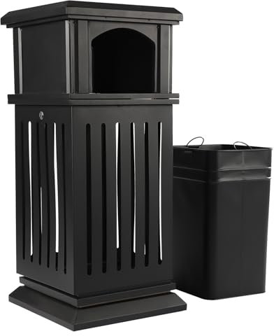 Poubelle Jardin, Poubelle extérieure/intérieure de 8,8 gallons avec poubelle à couvercle rabattable, conteneur de déchets industriels, enceinte à déchets galvanisée commerciale for halls, patios, parc