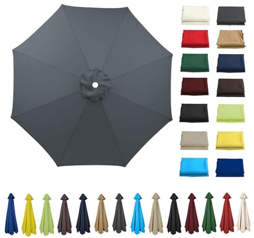 HonunGron Rechange Toile De Parasol De Jardin 2M/2.7M/3M Dessus De Parapluie De Remplacement pour 6 Bras/8 Bras,Toile de Rechange pour Terrasse Jardin Parasol,UV50+ (3m - 6 Ribs,Gris)