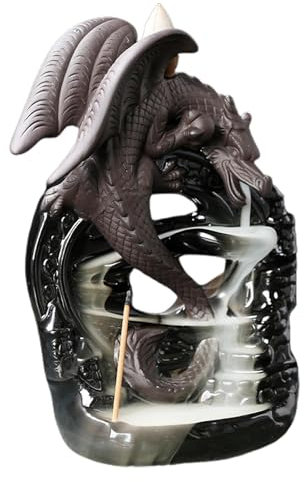 Missmisq Brunnen-Räuchergefäß, Drachen-Rückfluss-Räucherkegelhalter | Keramik-Wasserfall-Räuchergefäß - Aromatherapie-Meditationsdekoration, dekorative Drachenstatuen, Wasserfall-Räuchergefäß für