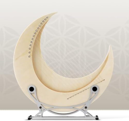 Lyra-Harfe Mit 15 Metallsaiten,Moon Design Lyra Harfe,Ulmen-Und Ahornharfe,Leierharfe,Musikinstrument Aus Holz Mit StäNder,FüR Kinder Und Erwachsene,Weiß