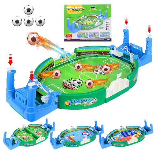Mini Table Soccer Game with Footballs, 4in1 Tabletop Football Game Set for Kids, Football Interactive Game Family Sports Board Game for Adults Christmas Birthday Party Worlds Cup Football Gifts