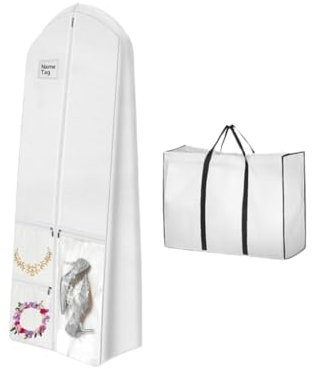 Hitopin 1 Pezzo Custodia Porta Abito da Sposa,sacchetti per indumenti per Abiti da Sposa,Anti Polvere Porta Abito da Sposa con Cerniera,per Abiti da Sposa, Abiti da Sera o Cappotti Lunghi(Bianco)