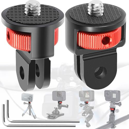 Begpoee 2 Pezzi Adattatore per Treppiede Accessorio, Adattatore per Treppiede Rosso per Fotocamera, Adattatore per Treppiede a 360°, Con 2 Chiave Inglese, Per Gopro, Sjcam e Altre Action Camera