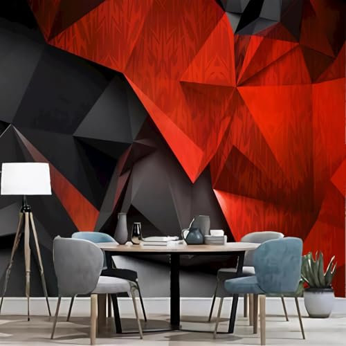 DSKJoviality Custom Size Mural 3D Wallpaper Peel and Stick Wallpaper Black Red Geometric Figure Self-Adhesive Wallpaper Applicable to The Living Room Bedroom Restaurant