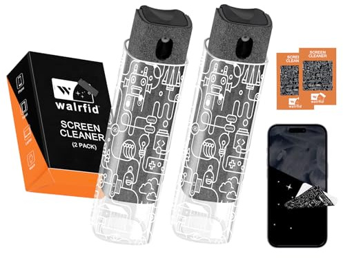 walrfid Lot de 2 nettoyeurs d'écran de voiture, spray et lingette pour écran d'ordinateur portable, kit de brume de nettoyage pour iPad, iPhone, téléphone, MacBook, TV, moniteur, écran de tablette,