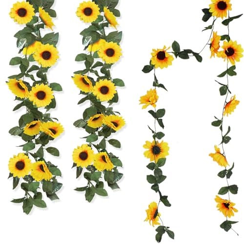 RHQFDM 3 Stück Künstliche Sonnenblumen Girlande 245cm Hängende Blumendekoration Plastik Sonnenblume Party Dekoration Falsche Blumen für Home Hotel Büro Hochzeit Garten Dekor ﻿