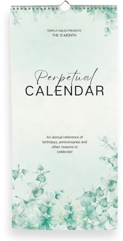 Perpetual Monthly Wall Calendar for Birthdays, Anniversaries & Special Dates | Wire-Bound with Premium 120gsm Paper - Perfect for Tracking Important Events & Celebrations | 6x12 (Green)