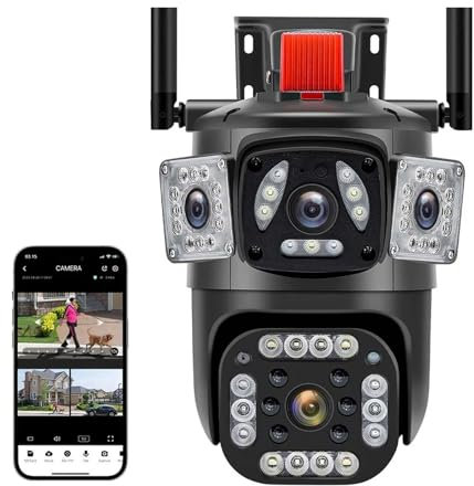 Telecamera Wi-Fi Esterno, Telecamera IP PTZ a tre obiettivi 6K 12MP con tre schermi Ai Rilevamento umano Rilevamento automatico Telecamere di sorveglianza CCTV di sicurezza wireless per la sicurezza d