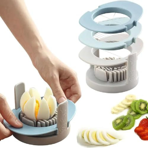 3 in 1 Egg Slicer for Boiled Eggs, Egg Slicer with Stainless Steel Wire Egg Slicer, Egg Cutter Kitchen Gadget for Evenly Slicing Boiled Eggs Mushroom Ham Banana Strawberry