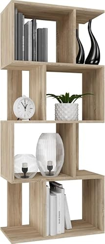 BDW Offenes Bücherregal Fiesta 4P | Für Wohnzimmer, Büro und Arbeitszimmer | Regal für Bücher und Spielzeug | Modern | Ideal für Kinderzimmer, Teenager, Jugendzimmer (Eiche Sonoma)