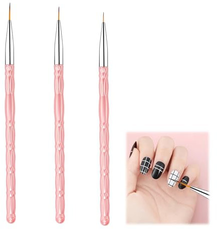 3PCS Nail Art Brush,Professional Nail Art Design Brushes,Thin nail Arts Brush with Pink Handle,Reusable Nails Arts Design Painting Pen Brushes,for DIY & Professional Use,Nails art Painting(7/9/11mm)