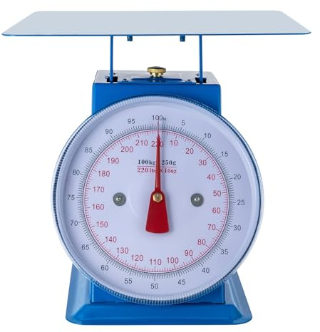 FXEIPOL 220lbs/100kg Mechanical Kitchen Scale for Food, Supermarkets, Shops,13 x 13 Inch Weighing Pan, 0.55lbs or 10oz Increments, Blue