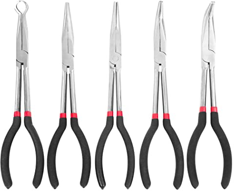 Spitzzange mit großer Reichweite, 5-teiliges 11-Zoll-Schlauchgreifer-Set mit Spitzzange und Tasche, inklusive geradem Winkel, 25, 45, 90 Grad, O-Typ-Zange mit großer Reichweite für enge Räume