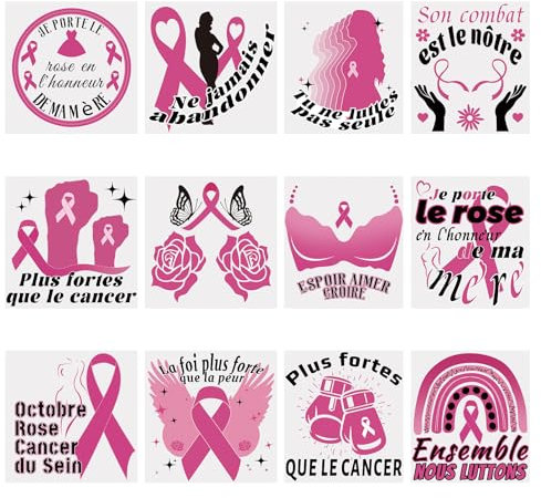 WANDIC 12PCS Ruban Rose d'octobre Autocollants Thermocollants La Sensibilisation au Cancer Du Sein Décorations Thermocollantes pour Les Vêtements Les Fêtes, Les Événements de Bienfaisance