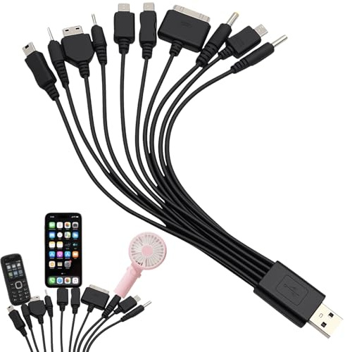 Sazoqunon 10-in-1 Universal Charging Cable, Multi Charging Cord with USB & Type-C Inputs, All-in-One Charger for iPhone, Android, Micro USB, and More, Travel Cable Hub for Multiple Devices