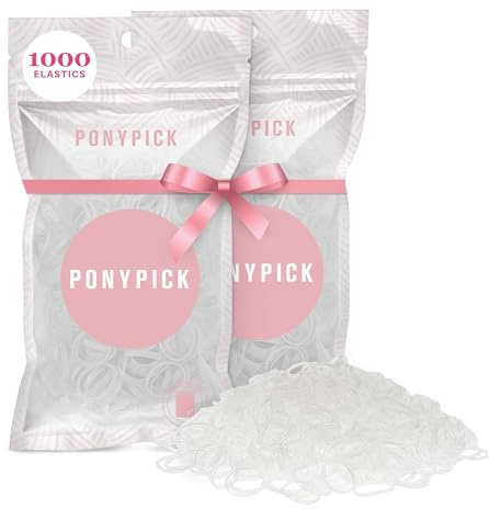 PONY PICK Clear Hair Ties 1000 Pieces Strong Mini Hair Ties for Braids Ponytail and Bun No Snag Durable Stretchy Rubber Bands for All Hair Types