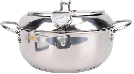 Cocoarm Frittierfitcyer -Topf, 2,2 L Edelstahl -Kochtopf mit Thermometer, Ölabfluss und Kühlem Touchgriff für Gas und Elektroherde