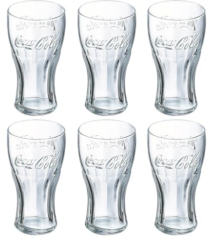 UNIQUE HOME LIVING Highball Drinking Tumbler Glasses Set of 6, 570ml Official Coca Cola Contour Glasses, Beer Pint Highball Glass Coke Juice Soda Water Cocktail Drinking Glassware, Dishwasher Safe