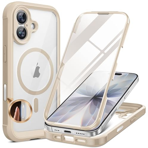 Miracase für iPhone 17 Hülle mit 360 Grad Komplettschutz,Magsafe,Eingebaut Glas Schutzfolie,Arbeit,Outdoor HandyHülle Magnetisch Stoßfest Case für iPhone 17 Schutzhüllen 6,3 Zoll,Gold