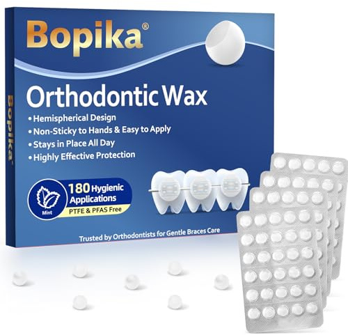 Orthodontisches Wachs, halbkugelförmige Minz-Punkte, einzeln verpackt | Lebensmittelecht & glutenfrei, PTFE- & PFAS-frei, Halt beim Essen, 180 einzeln verpackte Punkte, reisefertiger Schutz