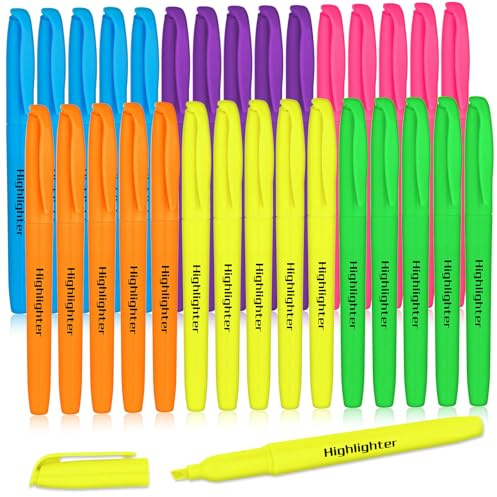 APXEL Textmarker, 30 Stück Highlighter mit Keilspitze Nicht Durch Austrocknungsschutz für Büro Studenten, Schulbedarf Marker Stifte für Notizen Hervorheben, Farbe