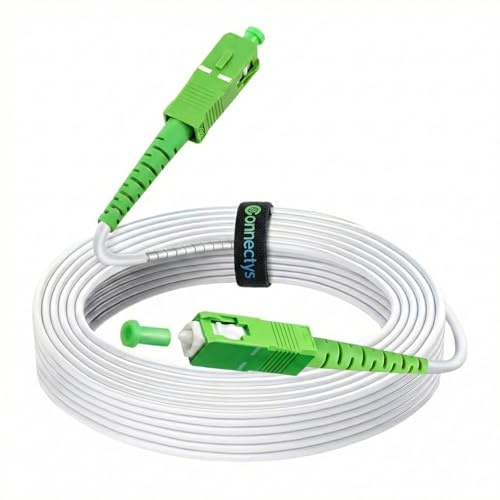 CONNECTYS – Câble Fibre Optique SC vers SC (Connecteurs APC) – Jarretière/Rallonge – Simplex Monomode OS2 FTTH – Connecteurs Renforcés – Transmission Ultra – Orange, SFR, Bouygues – Blanc – 5 m