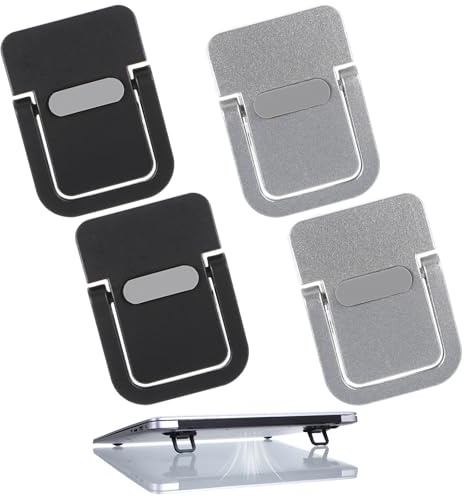 MBAIYO 4 Stück Mini Laptopständer, Faltbarer Unsichtbar Laptop Halterung, Tragbarer Tastatur-Erhöhung für Schreibtisch Verstellbarer Notebook Ständer für Computer Tastatur (Silber) (Schwarz+Silber)