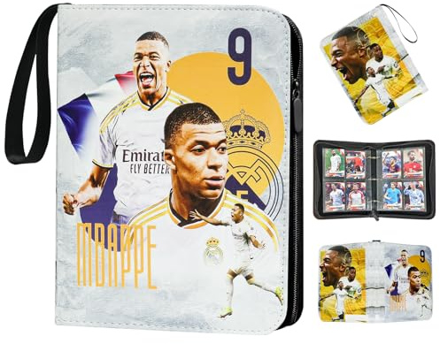 GOACRS Fußball Sammelkarten Album, Fußball Sammelalbum für 400 Karten, A4 Sammelmappe Sammelheft mit Reißverschluss & Tragegriff, 4 Fächern 50 Hüllen PU-Leder, 3-Ring Trading Cards Binder Heft Ordner
