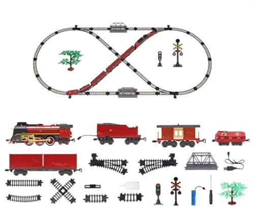 Vintage Elektrische Weihnachts-Eisenbahn Set mit Licht und Dampf, 216x99cm Oval-Gleis, Legierung Lokomotive mit Waggons, Automatischer Betrieb, Beleuchtung und Sound für Feiertagsdekoration