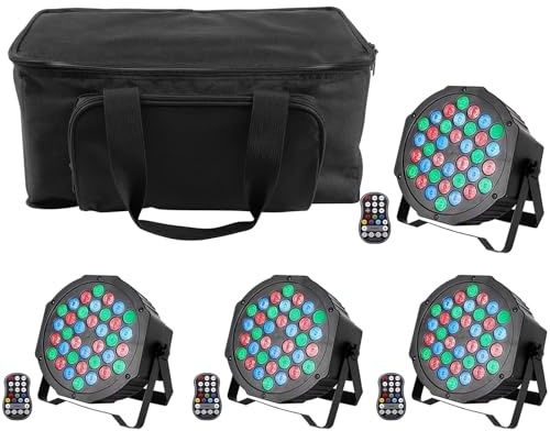 U`King 4 PCS RGB LED Par Strahler Akku mit Tasche, Wiederaufladbare 36 LED Bühnenlicht mit Fernbedienung, 7CH Partylicht 7 Modi Lichteffekte für DJ Disco Hochzeit Weihnachten Bühnenbeleuchtung
