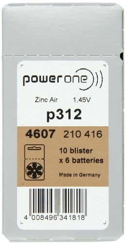PowerOne - Batterie per apparecchi acustici, misura 312, 50 x 6 confezioni = 300 pezzi.