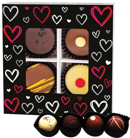 Hallingers Genuss Manufaktur Pralinen Valentinstagsgeschenk - mit & ohne Alkohol, handmade aus Confiserie-Edelkakao in wertiger Geschenkbox Love Black, Valentintstag für Frauen Männer