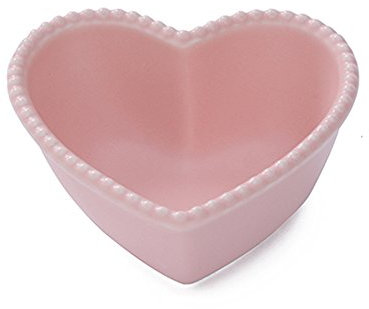 CHOOLD Ceramic Heart-Shaped Pudding Bowl - Dessert & Souffle Ramekin (Pink/White)