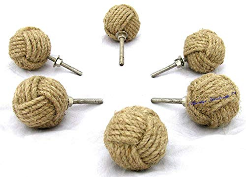 Juego de 6 tiradores de cajón redondos de cuerda de yute 6,5 x 4 x 4 cm de Bhartiya Handicrafts