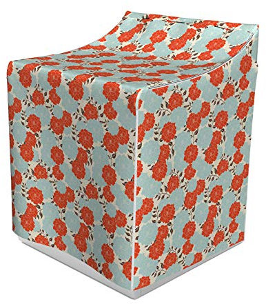 ABAKUHAUS Renaissance Waschmaschienen und Trockner, Blühend Blüten Vintage-Bouquet Barock Impressionen Shabby, Bezug Dekorativ aus Stoff, 70x75x100 cm, Baby Blue Vermilion