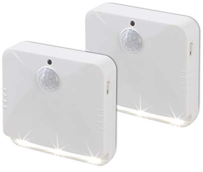 EASYmaxx 2 Wandleuchten mit Bewegungsmelder mit automatischem EIN- und Ausschalten | je 3 LEDs | Aufkleben oder Anbohren | 3 m Erfassungsradius [weiß]