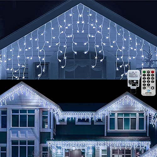 CERIAL 20M 540LEDs Lichtvorhang Außen Eisregen Lichterkette Weihnachten Eiszapfen Lichterkette mit 108 Tropfen für Outdoor Urlaub Hochzeit Weihnachten