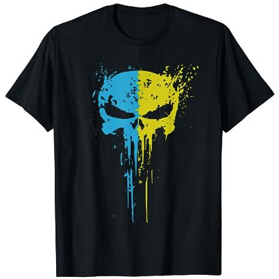 Ukraine Flagge Schädel Krieger Maske Fahne T-Shirt
