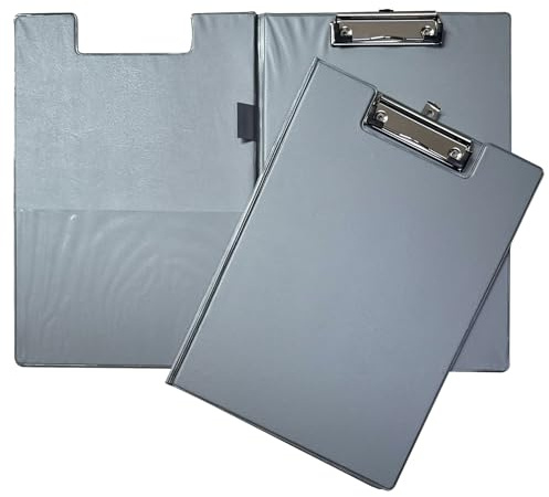 Janrax Grey Foldover Clipboard – A4 Folding Clipboard with Front Cover, Inside Pocket & Hanging Hook