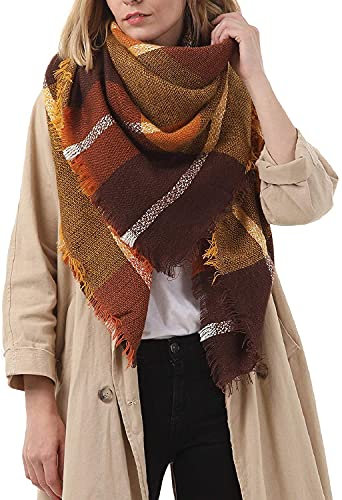 Zando Bufanda para mujer, de cachemira, elegante, de lana, suave, cálida, de punto, moderna, de gran tamaño, Marrón A37, Talla única