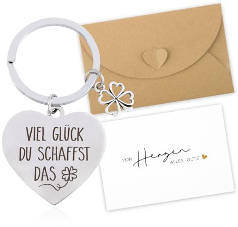 COLOFALLA Schlüsselanhänger Herz mit Gravur beidseitig Viel Glück du schaffst das Schutzengel Glücksbringer Prüfung Abitur Führerschein Anhänger Weihnachten Abschluss Geschenke